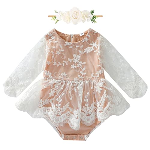 AWIBMK Newborn Baby Girl Floral Lace Romper Dress Infant Ruffle Boho Jumpsuit Princess Dresses Fall Winter Outfits