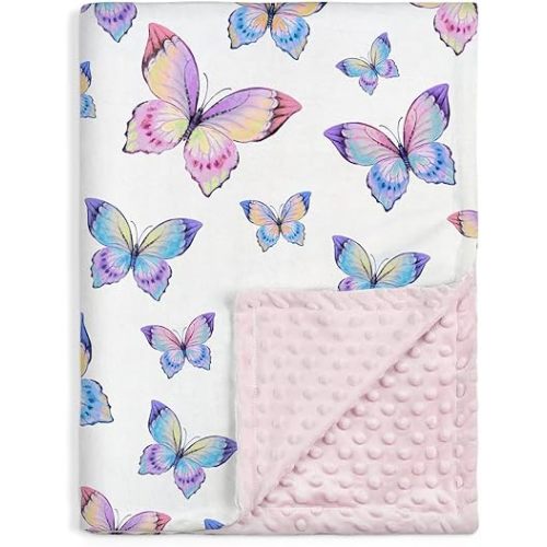 SANDJEST Kid Blankets for Girls 30 x 40 - Kids Throw Minky Blankets with Layer Dotted Backing - Gifts for Birthday Nursery Room Decor