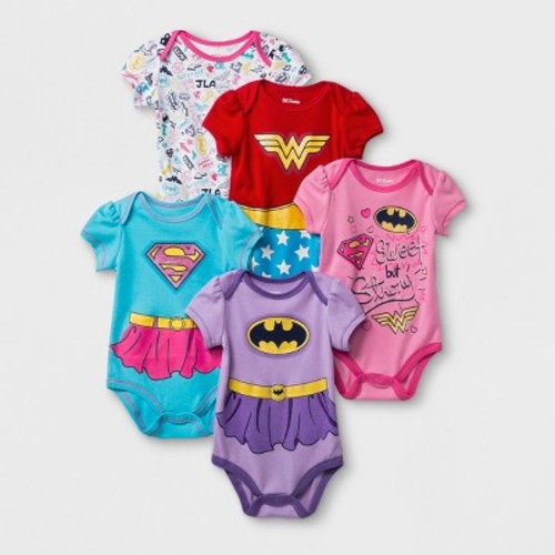 Baby Girls' DC Comics 5pk Supergirl/Wonder Woman/Batgirl Bodysuit - Pink/Yellow, Size: 3-6M
