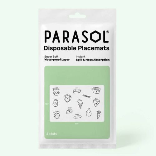 Parasol 4ct Disposable Placemats - White: Non-Toxic, Polypropylene, Printed, Food Theme