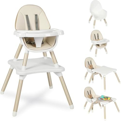 Baby Highchair,6 in 1 High Chairs for Babies and Toddler Baby Feeding Chair Coverts to HighChair for Baby, Kids Learning Table,Building Block Table,Kids Stool Removable Tray & Safety Harness(Beige)