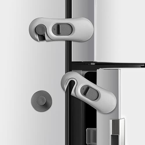 5-Pack Child Proof Refrigerator Lock with 3M Adhesive, Baby Child Safety Cabinet Locks, Kids Safety Fridge Locks for Oven Drawers Freezer Door Latches- Grey