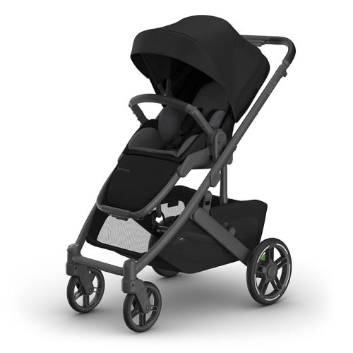 UPPAbaby Cruz V3 Stroller - from Birth + Car Seat Compatible - Full-Size, Reversible Seat - Infant Insert, Bug and Rain Shields Included - Greyson (Charcoal Mélange/Carbon Frame/Saddle Leather)