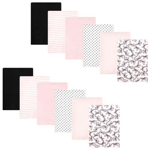 Hudson Baby Infant Girl Cotton Flannel Burp Cloths Bundle, Pink Bows, One Size