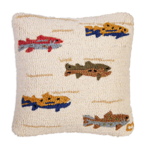 Trout Stream Hooked Wool Pillow | Black Forest Decor