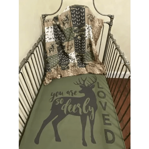 Baby Boy Woodland Deer Nursery Bedding, Deer Crib Sheet and Blanket Set