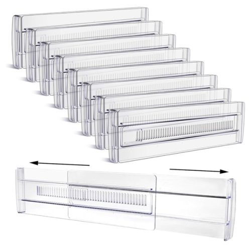 Drawer Dividers, 8 Pack Adjustable Drawer Organizers 3.2" High Expandable from 11.3-20" Clear Expandable Dresser Organizer for Clothes Kitchen Utensils Cutlery Drawer Organizers Set