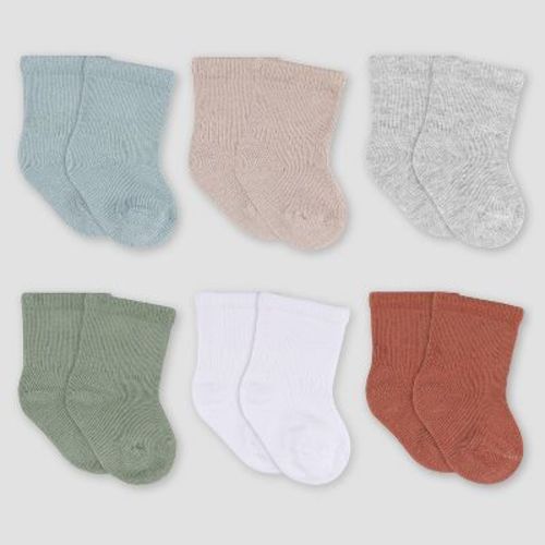 Gerber Baby 6pk Wiggle Proof Socks - Blue 0-6m: Infant Crew Socks, Cotton Blend, Machine Washable, Knit, Tagless Design