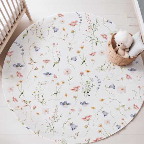 Wildflower Rug Kids Playroom Mat Floral Nursery Rug Girl Nursery Carpet Kids Area Mat Baby Rug For Kids Bedroom Decor Round Rug Square B1