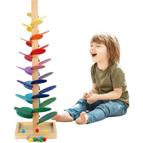 Rainbow Musical Tree Building Blocks Toy Ball Drop Toy for Kids,Wooden Marble Music Tree Educational Montessori Toy Boy & Girl Gifts