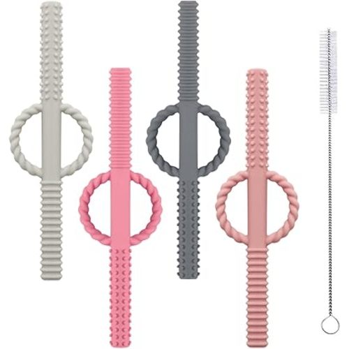 YAPROMO Soft Silicone Baby Teeter Tubes Hollow Teething Toy Helps Soothe Teething Irritation for Toddlers, BPA Free, Latex Free-4 Pack