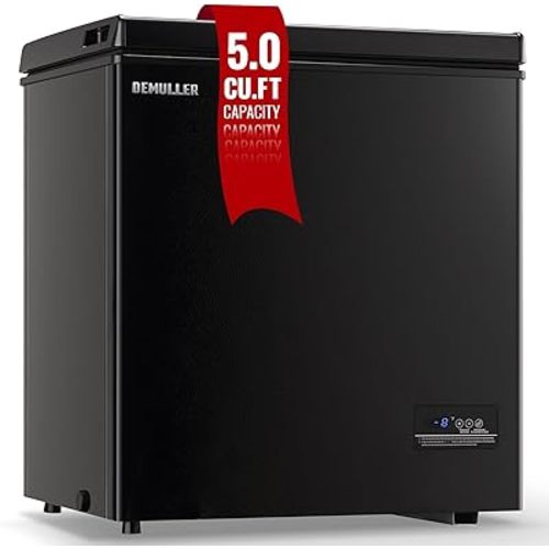 Chest Freezer 5.0Cubic Feet Deep Freezer Freestanding Freezers with 2 Removable Stainless Steel Basket, Mini Freezer Top Open Door Compact Freezer with Electronic Control 41℉ to -15℉BLACK