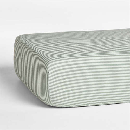 Supersoft Striped Pine Green Organic Cotton Gauze Baby Crib Fitted Sheet