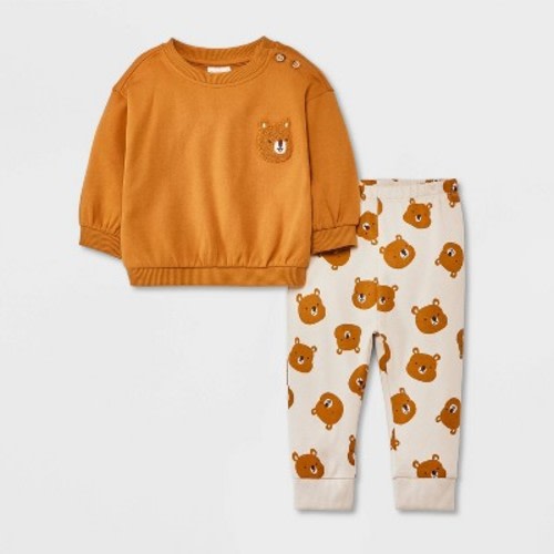 Baby Graphic Fleece Sweatshirt & Jogger Pants - Cat & Jack™ Brown 6-9M