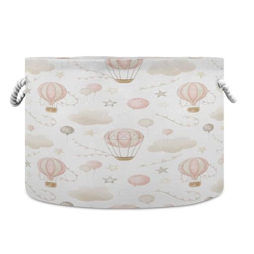 Kigai Hot Air Balloon Clouds Cotton Rope Basket Baby Blanket Basket Laundry Basket Shelf and Closet Organizer for Nursery, Bedroom, Home Organizing