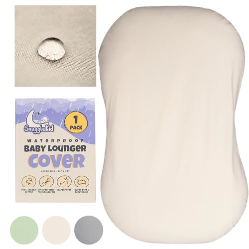 100% Waterproof Baby Lounger Cover - 2-Ply Organic Cotton Slipcovers Keep Your Lounger Clean & Your Baby Comfy - Machine Washable - (Lounger Not Included) - Off-White - Off White