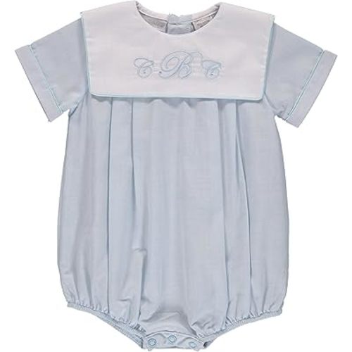 Baby Boy Classic Monogram Blank Creeper - Blue/White Collar, 9M