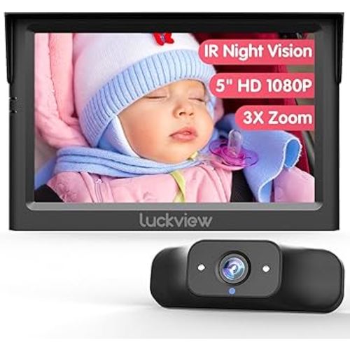 BM1 Baby Car Camera, 5'' 1080P Mirror Monitor with IR Night Vision, 3X Zoom in Closer, Full Crystal Clear View for Back Seat Rear Facing, 5 Mins Easy Installation
