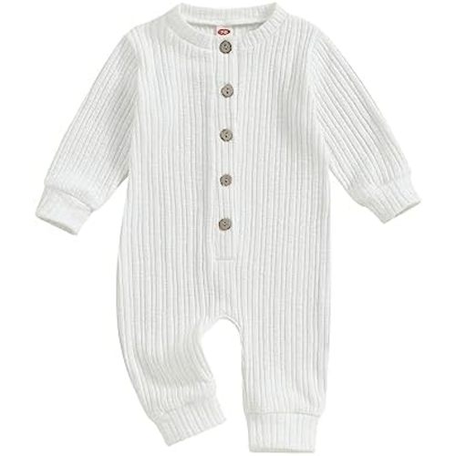 MERSARIPHY Newborn Baby Girl Boy Knitted Rib Romper Unisex Gender Neutral Infant Button Jumpsuit Long Sleeve Bodysuit Clothes