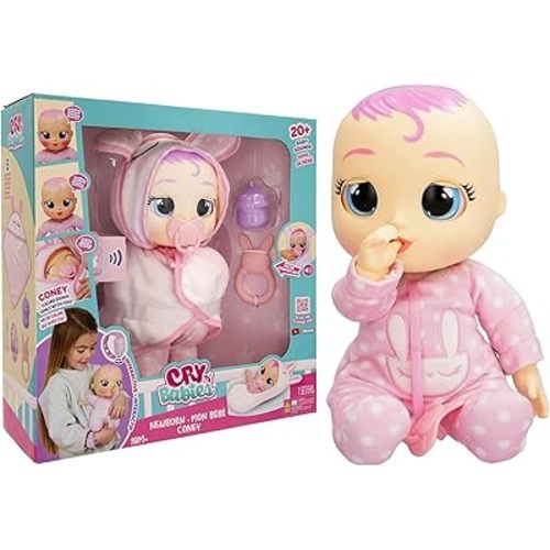 Cry Babies Newborn Coney - Interactive Baby Doll with 20+ Baby Sounds, Girls & Kids Age 18M and Up