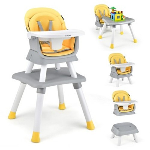 Babyjoy 8-in-1 Baby High Chair Convertible Dining Booster Seat with  Removable Tray Grey/Pink/Yellowith Strip/Black, Color: Yellow