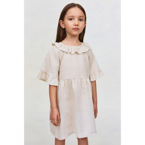 LINEN DRESS WITH RUFFLE COLLAR