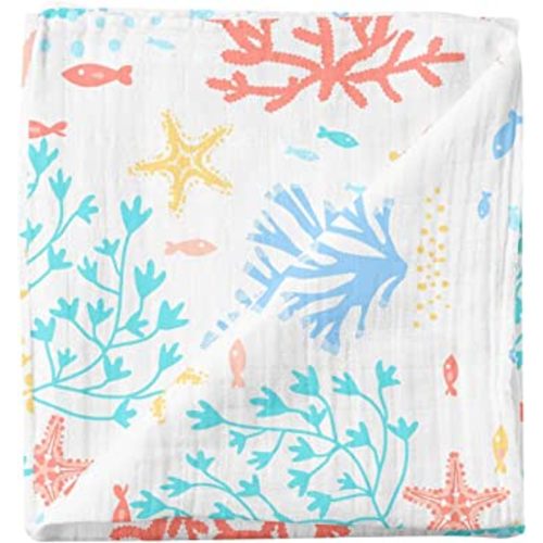 Cheekie Monkie Soft Bamboo Muslin Baby Newborn Infant Swaddle Wrap Blanket/Receiving Blanket - Coral Print for Boys and Girls