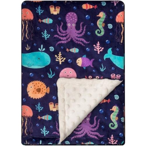 Soft Plush Minky Blanket for Boys & Girls - Double Layer with Dotted Backing, Toddler to Newborn, Shower Gifts (Navy Whale, 30 X 40 inches)