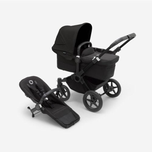 Bugaboo Donkey 5 Mono bassinet and seat stroller Midnight black sun canopy, midnight black fabrics, black chassis