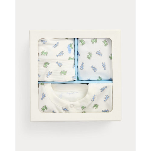 Crab-Print Cotton 3-Piece Gift Set
