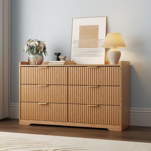 Modern 6 Drawer Double Dresser Wide Wood Storage Chest Bedroom Furniture Nursery Kids Clothing Organizer Cabinet Anti Tip Safety