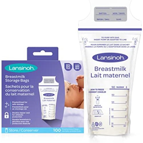 Lansinoh Breastmilk Storage Bags, 100 Count, 6 Ounce, Self Standing, Easy to Use Milk Storage Bags for Breastfeeding, Presterilized, Hygienically Doubled-Sealed, for Refrigeration and Freezing