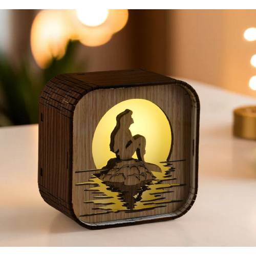 The Little Mermaid Music Box 'Part Of Your World' 3D Light LED Theme Music Chest Wooden Engraved Handmade Vintage Gift Lamp