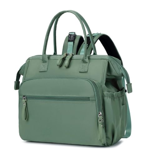 Convertible Diaper Bag Tote, Wide Open Top 14 Pockets Nappy Backpack with Stroller Buckle, Water-resistant (Green, Large)