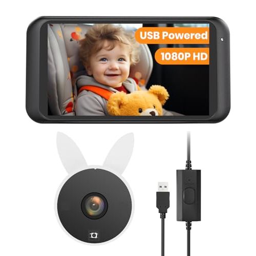 Babyvue USB Car Camera for Baby : 4.5" Baby Car Camera with 1080P Crystal Clear Mirror View, Easy Installation Carseat Camera Rear Facing Kids, HD IR Night Vision Backseat Camera