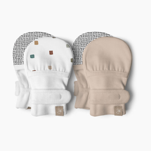 Goumi Kids Stay on Baby Mitts (2 Pack) - City Blocks +Sandstone, 0-3 Months