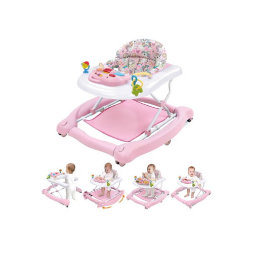 Foldable Baby 5-in-1 Activity Walker - Rocker, Activity Center, Bouncer, Seat Walker, Push Walker - Adjustable Speed Rear Wheels and Height Toys Ages 6-18 Months… (Pink)