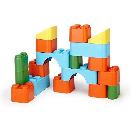 Green Toys Block Set - 18 Piece Pretend Play, Motor Skills, Building and Stacking Kids Toy Set. No BPA, phthatates, PVC. Dishwasher Safe, Recycled Plastic, Made in USA.