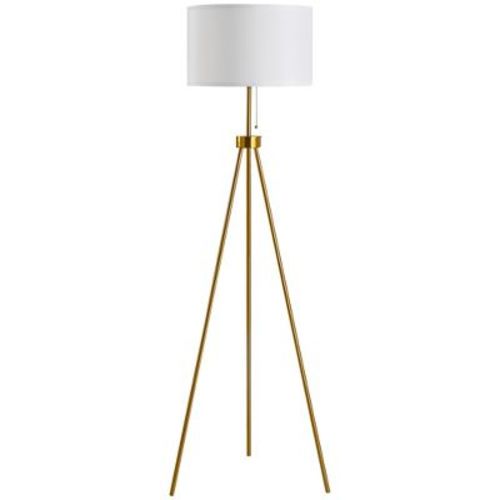Homcom 59.75" Tripod Floor Lamp With Pull Chain Standing, Fabric Lampshade E26 Lamp Holder Steel For Living Room, Bedroom, Office, Gold