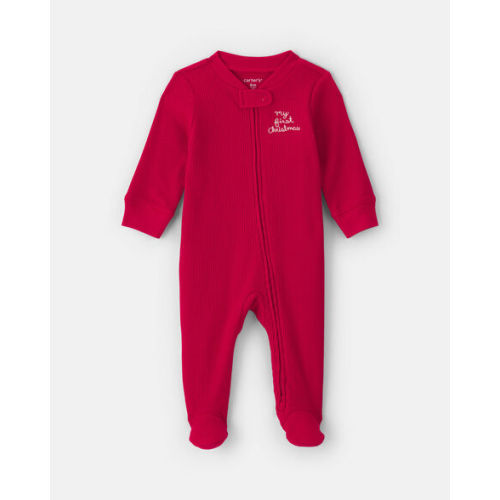 Baby 'My First Christmas' Cotton Thermal Sleep & Play Pajamas - Red | Carter's