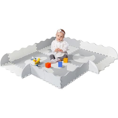 Baby Play Mat Tiles - 61"x61" Extra Large, Grey & White Interlocking, Non-Toxic Foam, Safe for Infants & Toddlers