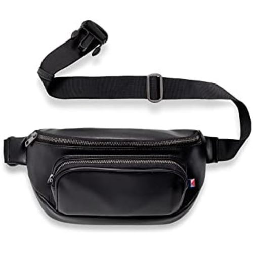 Kibou Vegan Premium Leather Fanny Pack Diaper Bag With Detachable Compact Changing Pad & Baby Wipes Storage - Wear as Belt Bag, on Waist, or Crossbody (Black)