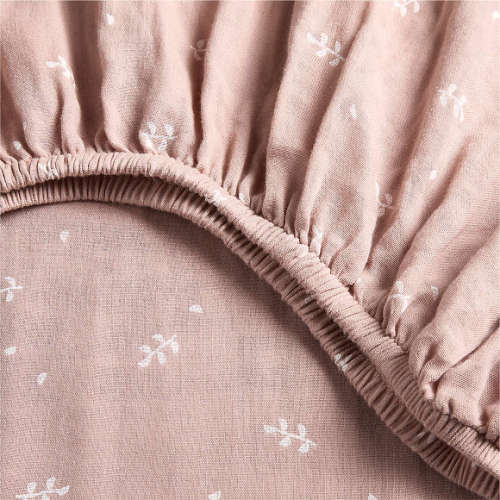 Supersoft Violet Rose Leaf Print Organic Cotton Gauze Baby Crib Fitted Sheet