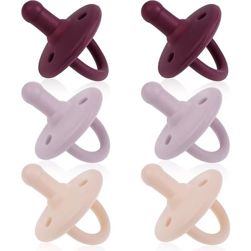 Sweet Child Pacifiers 0-18 Months, Set of 6 Ultra-Light Silicone Binkies with Collapsible Handle & 3 Air Holes for Added Safety, Best Newborn Pacifiers for Baby Boys Or Girls