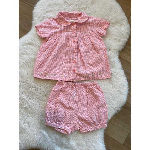 Vintage Gymboree Pink Plaid Flower Embroidered 2 piece Set // New Born ( 3-6 month )
