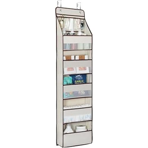 Univivi Door Hanging Organizer Nursery Closet Cabinet Baby Storage with 5 Large Pockets and 3 Small PVC Pockets for Cosmetics, Toys and Sundries (6 Layers - Beige)…