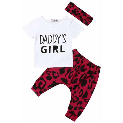 Baby Girl Outfits Set 3 Pieces Letter T Shirt Long Pants Headband Cotton Clothes Set for 0-24 Months
