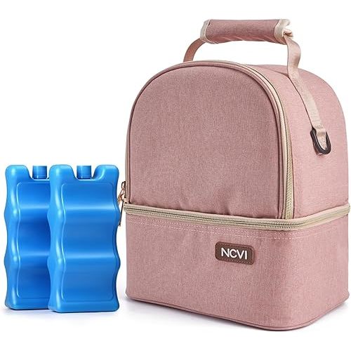 NCVI Breastmilk Cooler Bag with 2 Ice Pack, Breast Pump Bag with Cooler Fits 6 Bottles, Double Layer Breast Milk Baby Bottle Cooler Bag, for Travel, Nursing Mom Daycare, Work, Picnic (Pink)