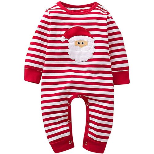 Infant Newborn Baby Christmas Outfit Stripe Bodysuit Winter Onesies for Boys Girls Romper Clothing Set