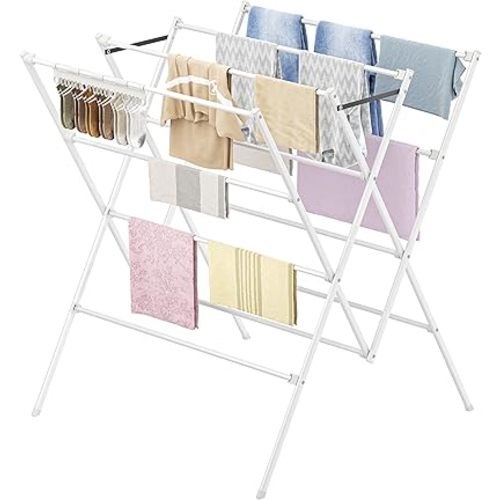 HOMIDEC Drying Rack Clothing,Large 12 Drying Poles with Sock Clips Clothes Drying Rack,Foldable Portable Laundry Drying Rack for Air Drying Clothing,Towels,Delicate Eac,Indoor Outdoor Use.White